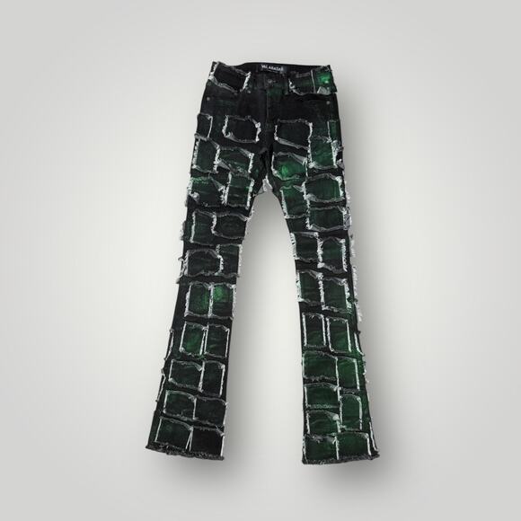 VALABASAS Patchwork Distressed Jeans Green Black Size 28 L35 Men’s - Picture 1 of 7